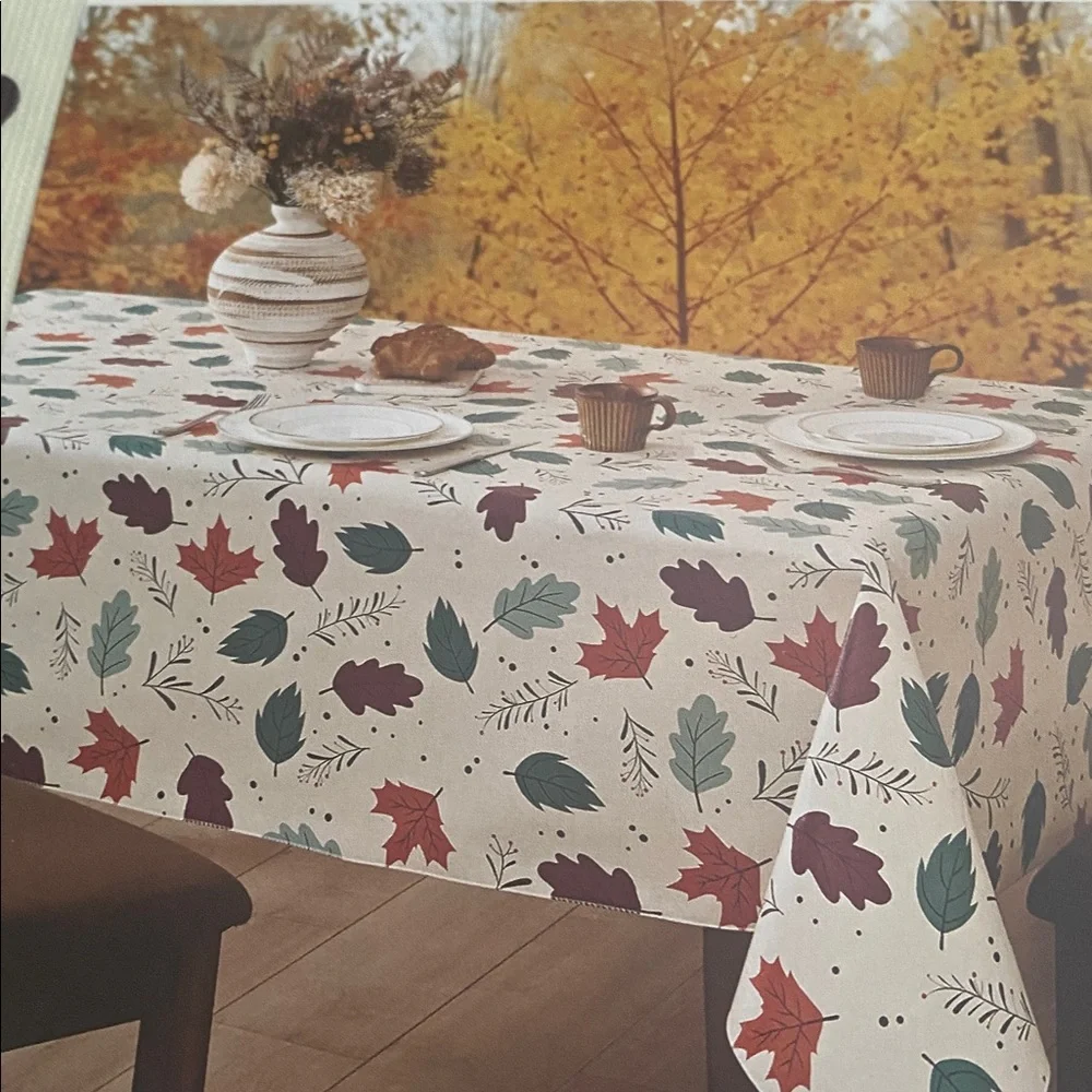 Kirkton House Leaf‎ Print Vinyl Tablecloth oblong 60”x84” New